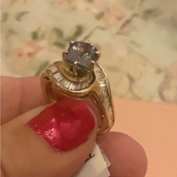 ⭐️💝Stunning💝⭐️ 14K Zoisite & Diamond Cocktail Ring Sz 6 - Picture 2 of 10